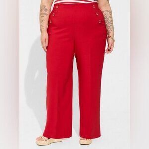 Red Pull-On Wide Leg Studio Refined Crepe High-Rise Nautical Pant